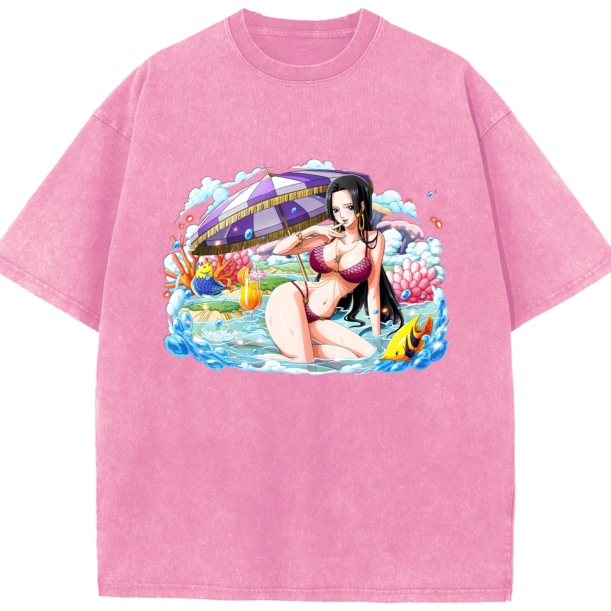 ワンピース ボア・ハンコック ONE PIECE Boa·Hancock 綿100% ヴィンテージ風 半袖Tシャツ（フロントプリント）